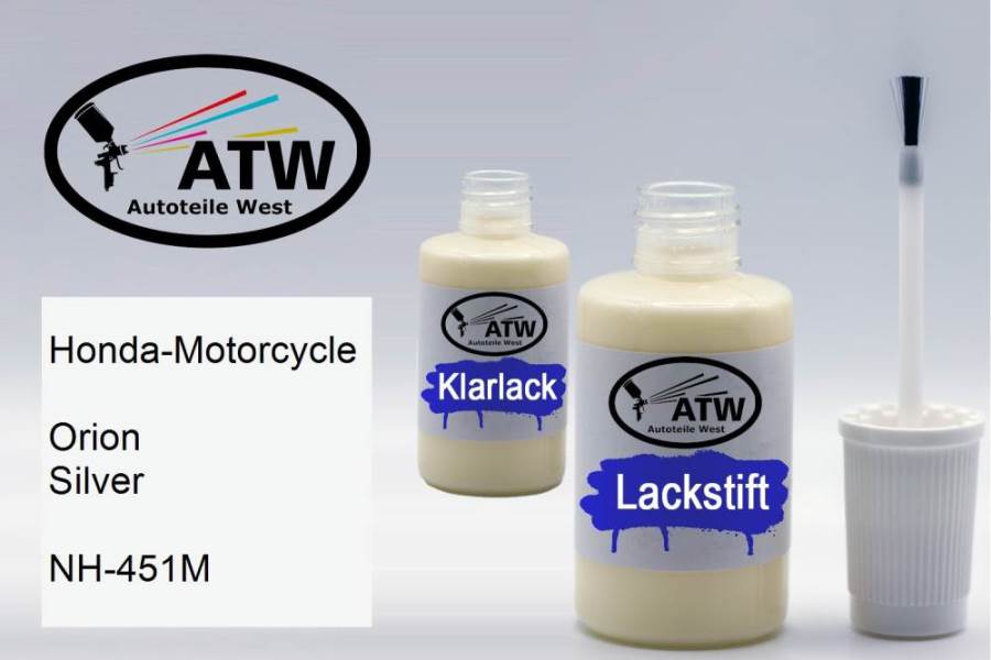 Honda-Motorcycle, Orion Silver, NH-451M: 20ml Lackstift + 20ml Klarlack - Set, von ATW Autoteile West.